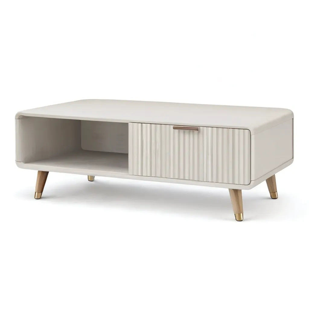 Stolik kawowy, Niski stół z magazynem 100 x 50 x 45 cm MDF lakierowane białe prostokątne
