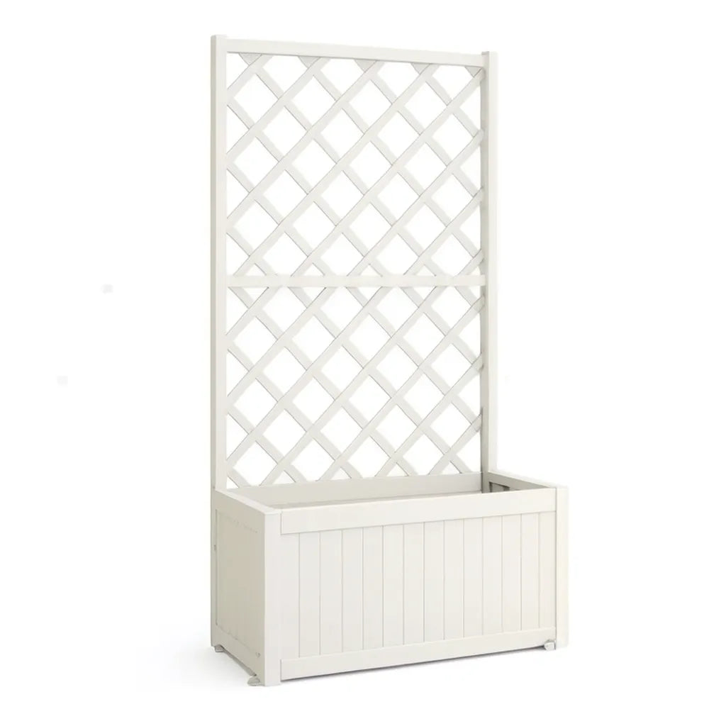 Donica, Pudełko na rośliny z litym drewnianym ekranem plamistym 80 x 40 x 180 cm prostokątny biały