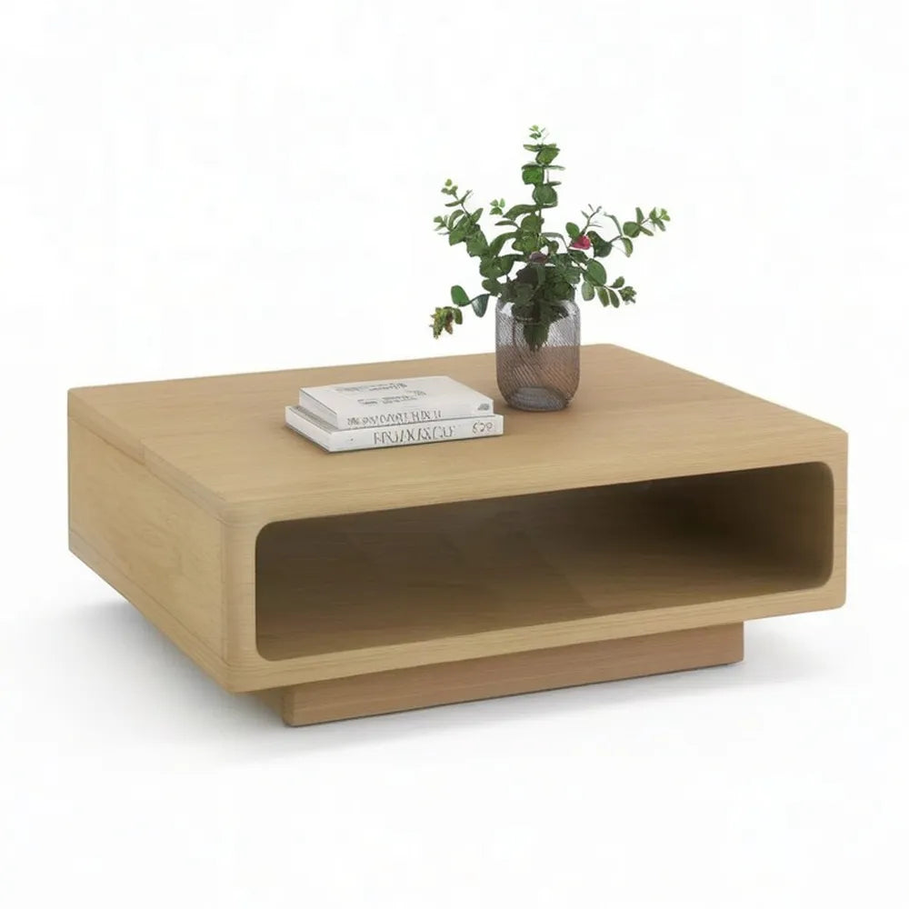 Stolik kawowy, prostokątny stół siedzący 120 x 60 x 35 cm w płycie z lekkiego dębu MDF z magazynem