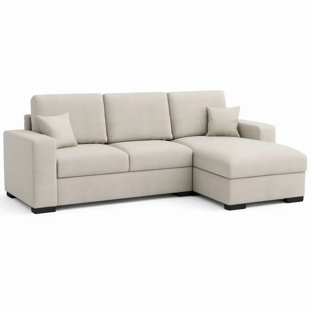 Sofa, Kanapa narożna z wkładkami 240 x 160 cm pokrywy poliestrowej o kształcie litery L beżowym