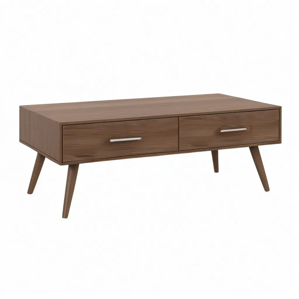 Stolik kawowy, prostokątny stolik z 2 szufladami z brązowego orzecha pokrytego MDF 120 x 60 x 45 cm
