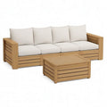 Sofa ogrodowa, Zestaw do siedzenia ogrodowego z drewna acacia z litego drewna prostokątnego beżowy z stolikiem do kawy 250 x 80 x 75 cm