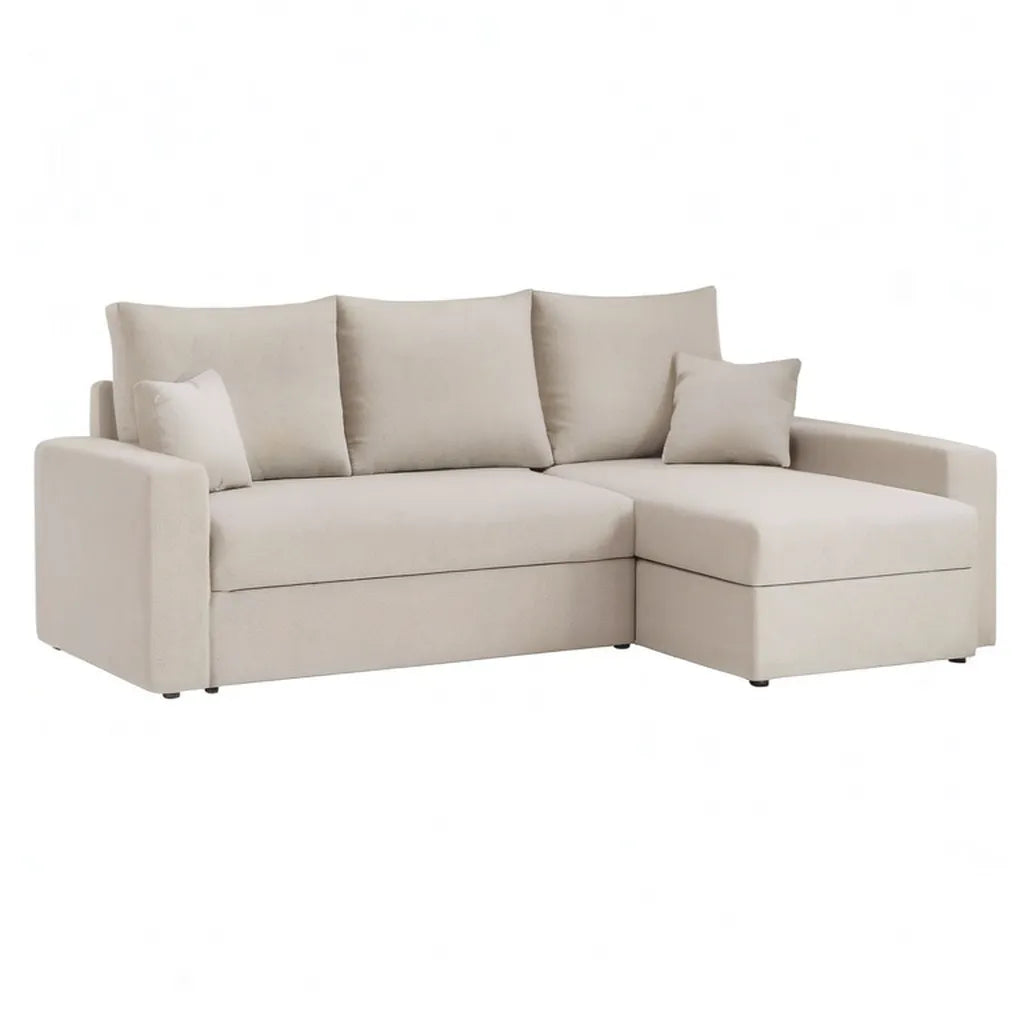 Sofa, Kanapa narożna z tapicerką poliestrową z rekamieru o kształcie litery L beż 230 x 150 x 85 cm