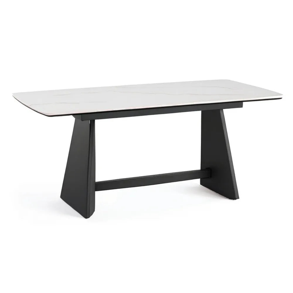 Stół obiadowy 180x90x75 cm biały i czarny z marmurowymi efektami górnymi i stalowymi