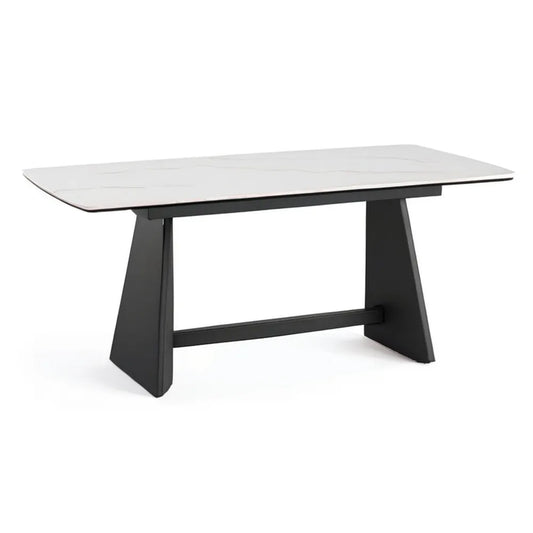 Stół obiadowy 180x90x75 cm biały i czarny z marmurowymi efektami górnymi i stalowymi