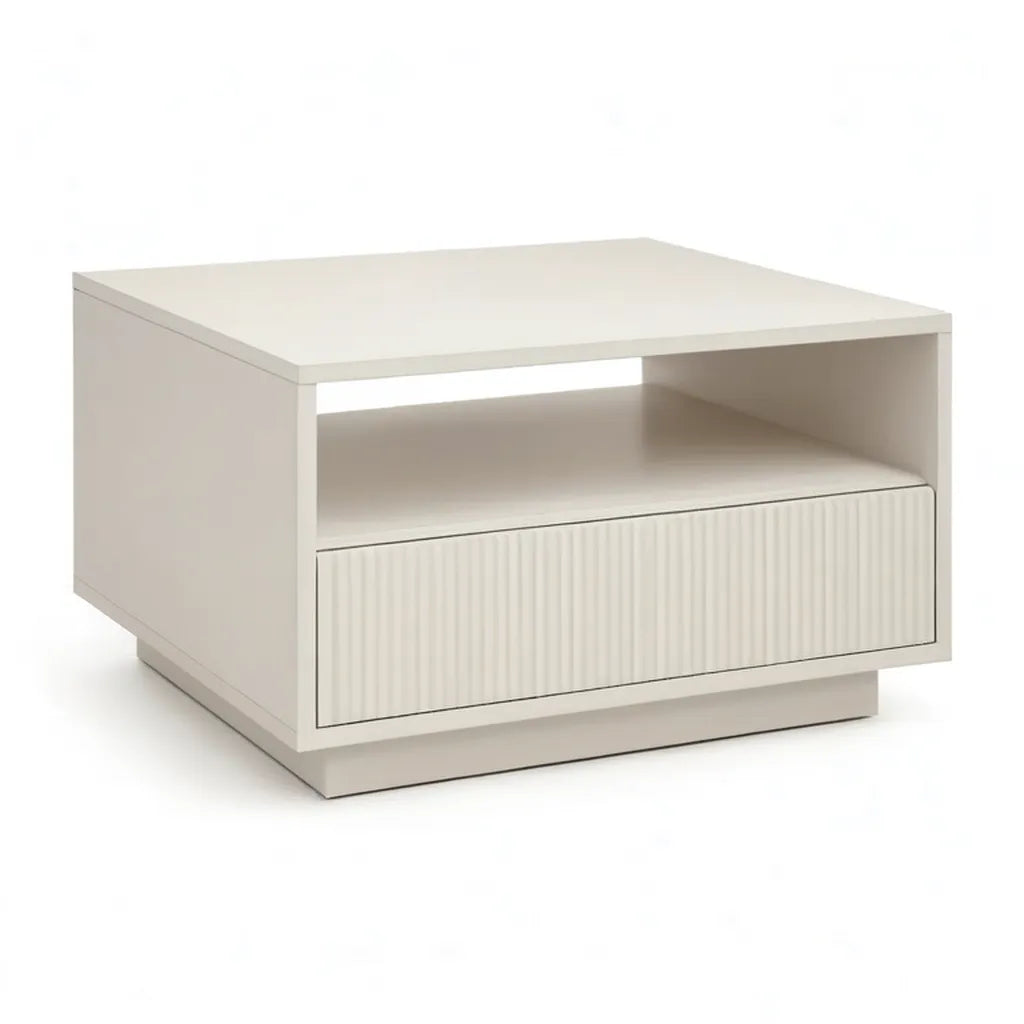 Stolik kawowy, Kwadratowy stolik kawowy z szufladą i niszową białą MDF z 60 x 60 x 45 cm
