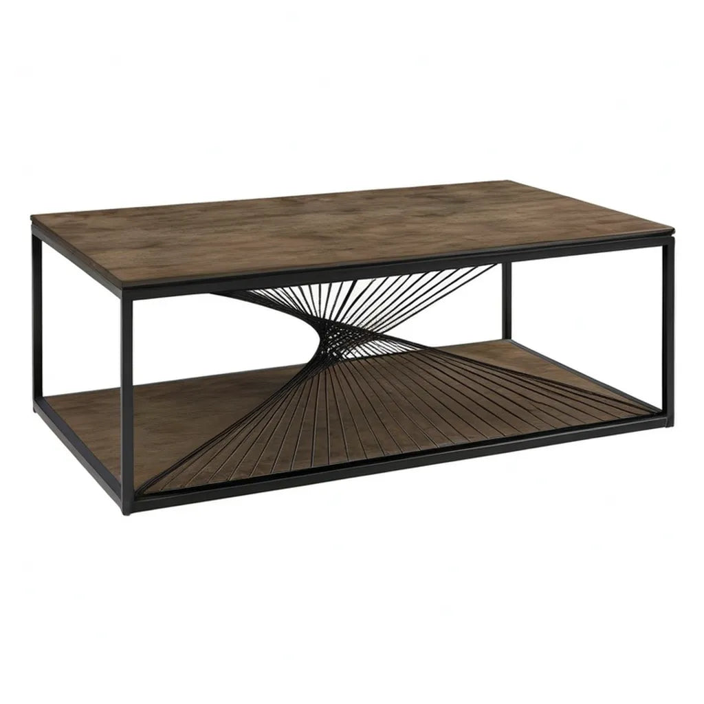 Stolik kawowy, Prostokątny stół kawowy z półką 110 x 60 x 45 cm panele MDF z czarną stalą i brązową melaminą