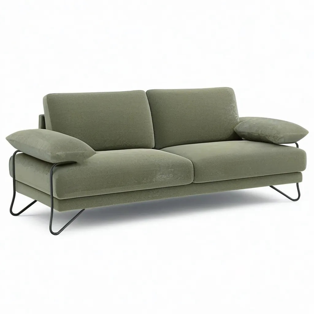 Sofa, 2-fotelikowa sofa wykonana z poliestrowego aksamitu ze stalową ramą z oliwkowego koloru zielonego 180 x 85 x 82 cm