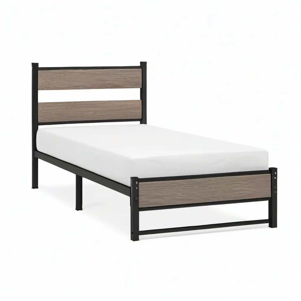 Łóżko ramka pojedyncze łóżko 90 x 200 cm stal MDF prostokątny czarny brązowy