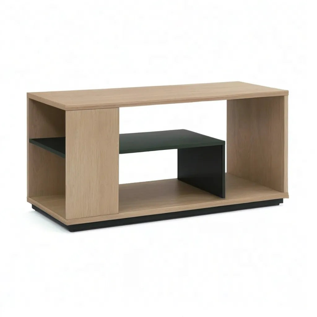 Stolik kawowy, prostokątny stół do kawy z magazynem 100 x 50 x 45 cm paneli z dębu i czarnego wystroju