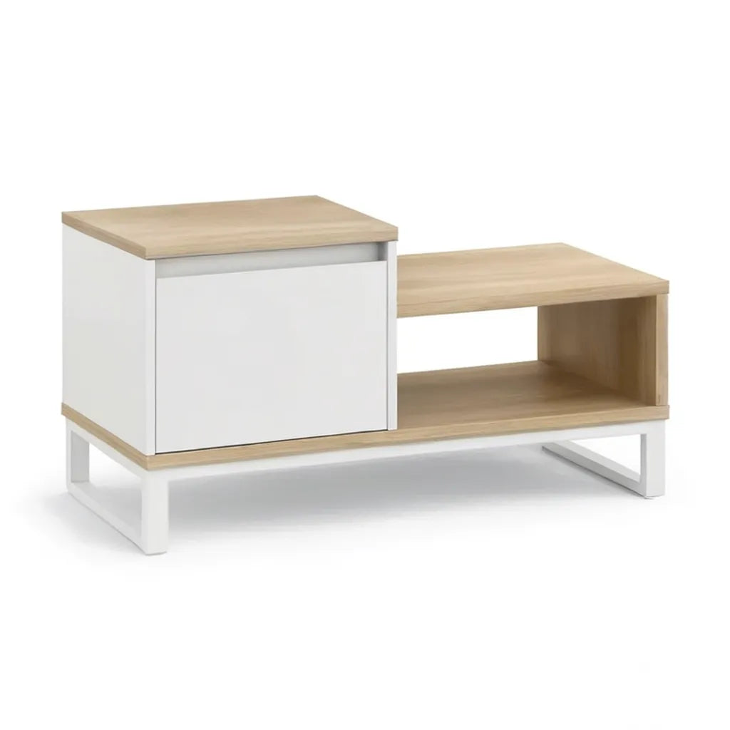 Stolik kawowy, Stół kawowy z pomieszczeniem do przechowywania 110 x 55 x 45 cm prostokątny biały / dąb