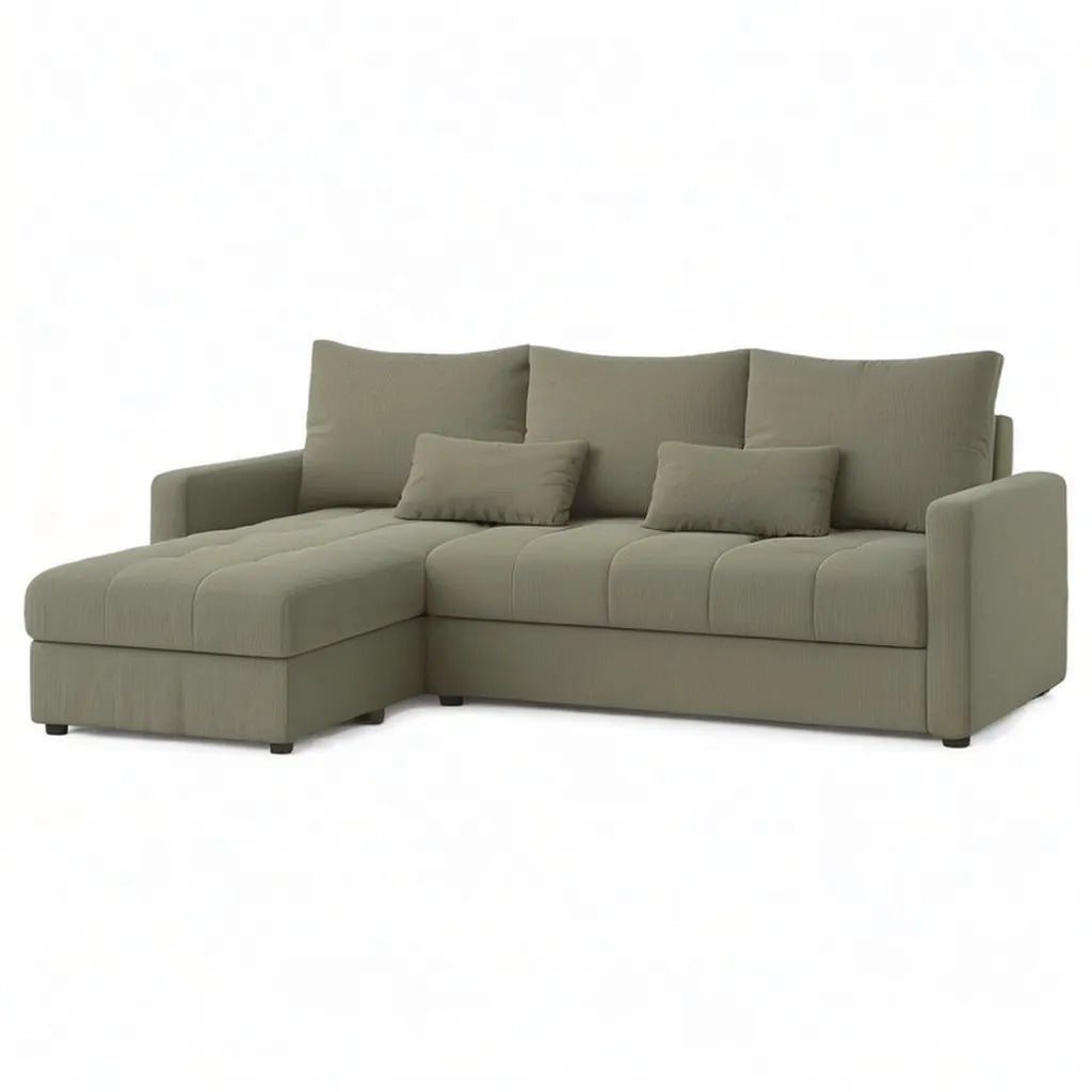 Sofa, Kanapa narożna z pokrywą z linek szezlongiem 3- seater 240 x 160 x 85 cm z poliestru L-shape oliwkowego