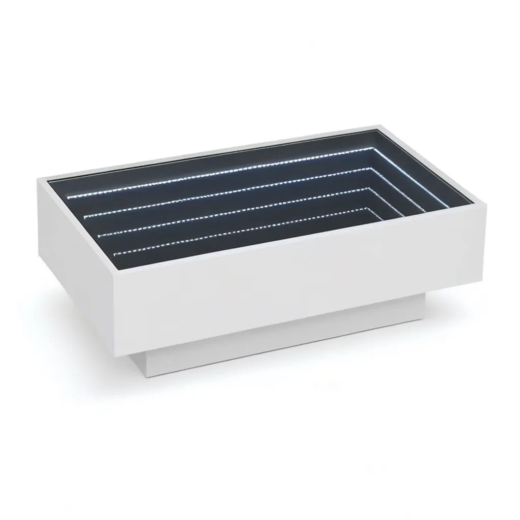 Stolik kawowy, Efekt lustra do kawy LED nieskończony prostokątny MDF biały i czarny szkło 100 x 60 x 35 cm
