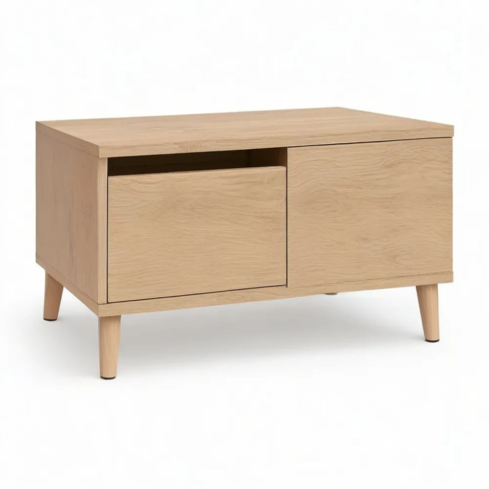 Stolik kawowy, Stół do kawy 120 x 60 x 45 cm Drób Przyroda MDF z szufladą i drewnianymi nogami