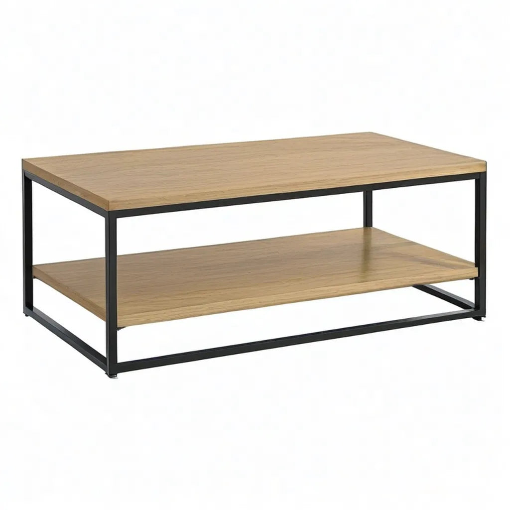 Stolik kawowy, Prostokątny stolik do kawy 100 x 50 x 45 cm w dębie i blachy z półki
