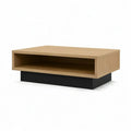 Stolik kawowy, prostokątny stół kawowy z niszą magazynową 100 x 60 x 35 cm dębu MDF i czarnego wystroju