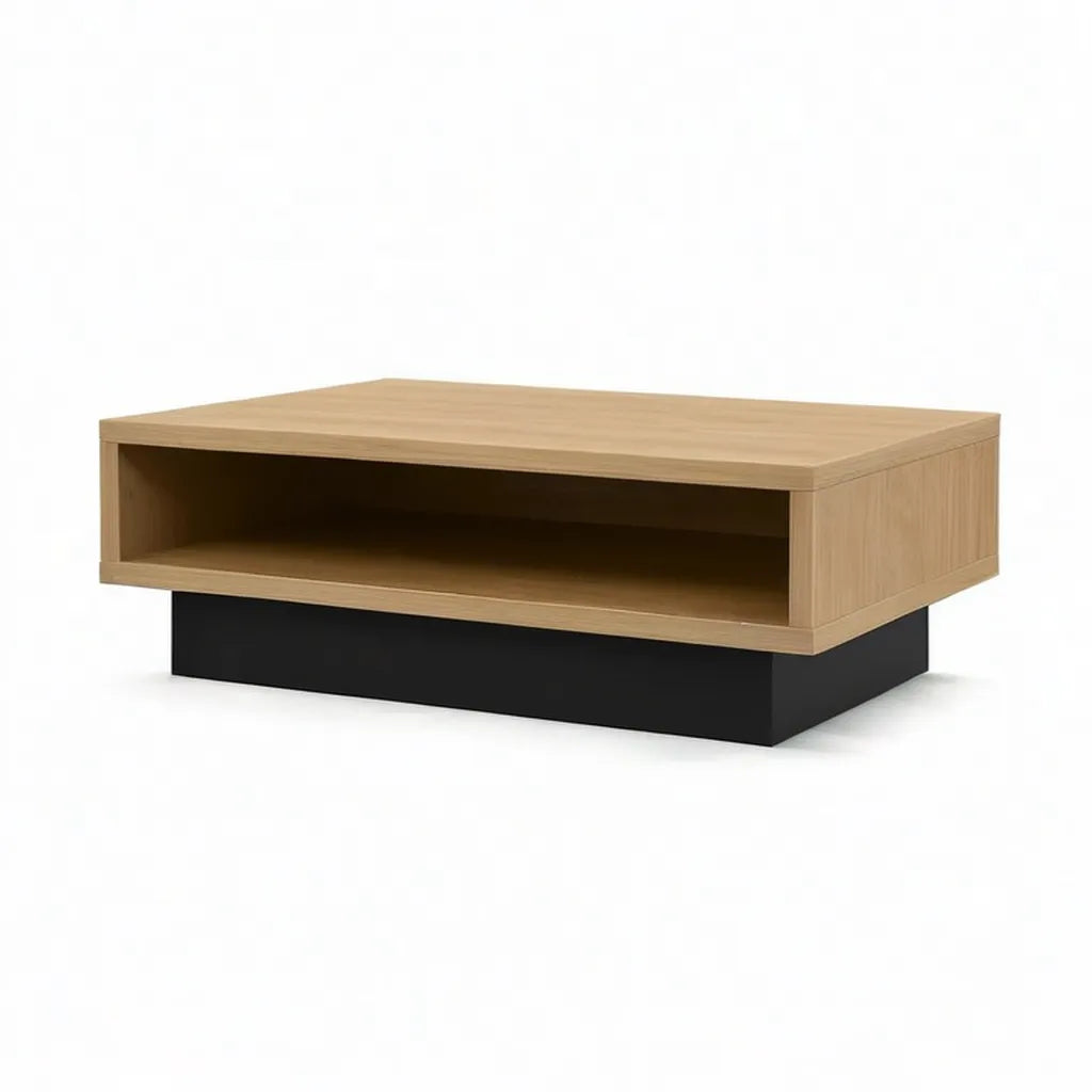 Stolik kawowy, prostokątny stół kawowy z niszą magazynową 100 x 60 x 35 cm dębu MDF i czarnego wystroju