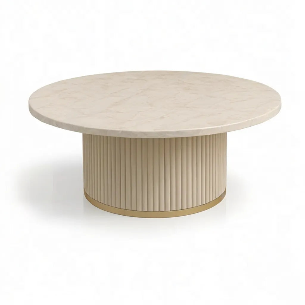 Stolik kawowy, Okrągły stolik do kawy 100 x 40 cm w sklejce i złotym beżowym MDF
