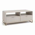 Stolik kawowy, Prostokątny stół do kawy z magazynem 120 x 40 x 55 cm w kolorze białym MDF i stali złotej